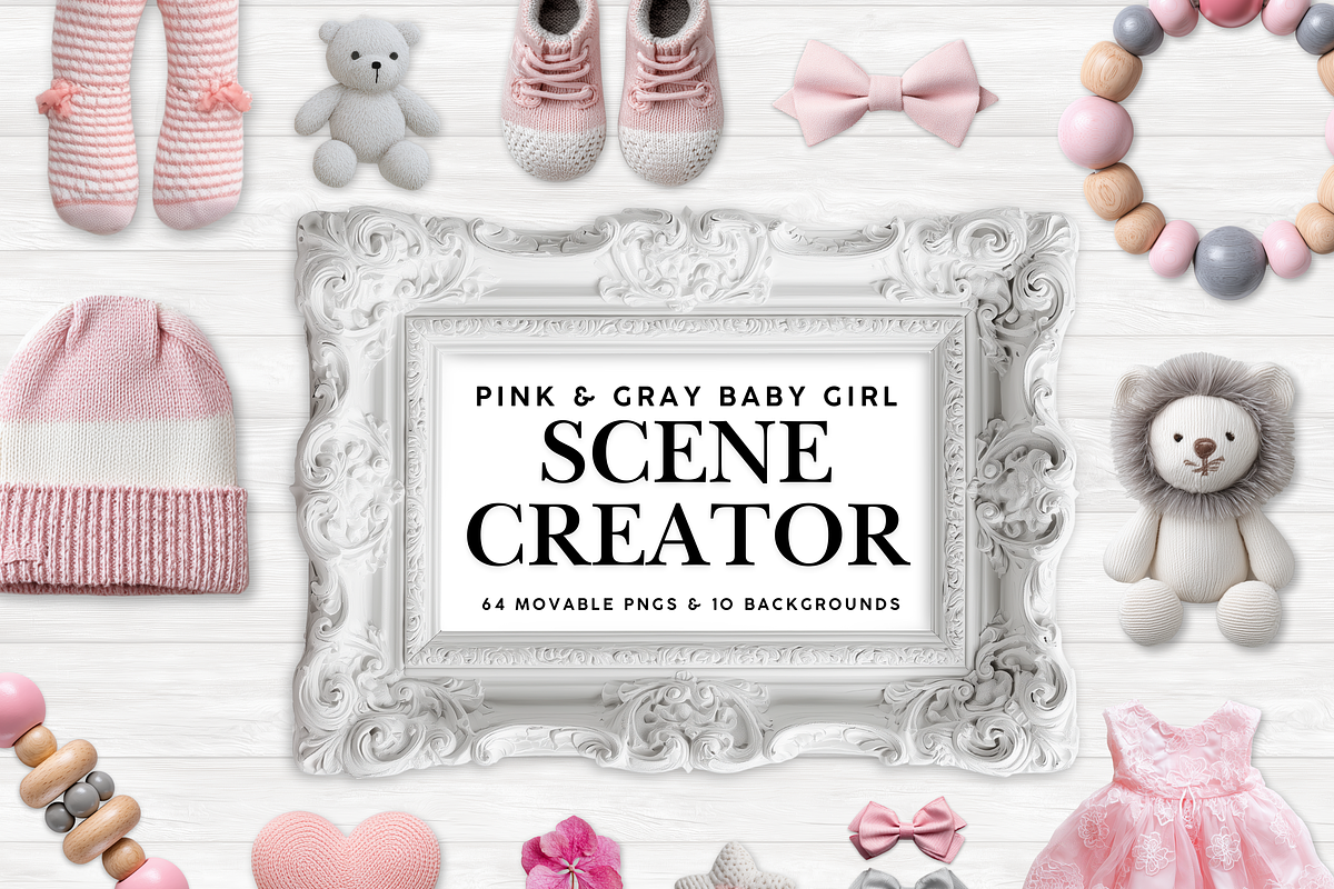 Pink and Gray Baby Scene Creator, a Product Mockup by AllTheKewtClipart (Photo 1 of 8)