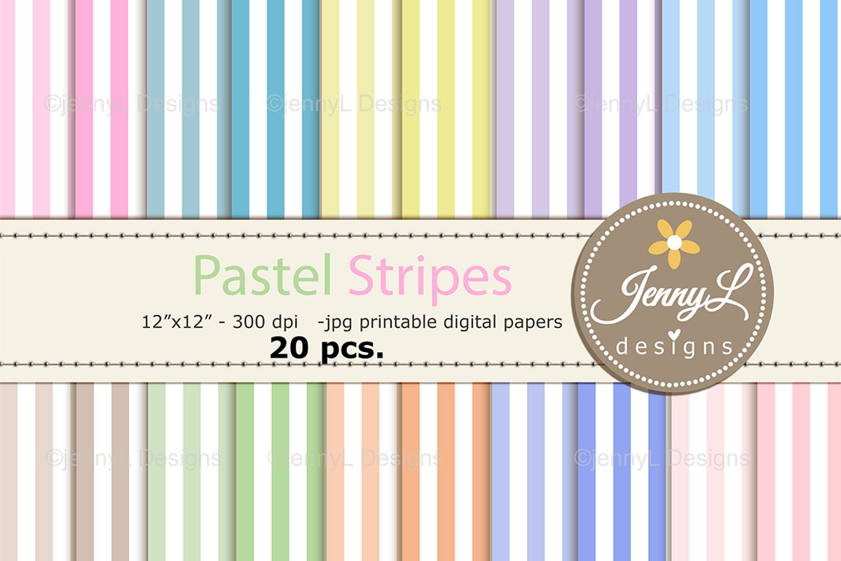 Pastel Stripes Digital Papers, a Pattern Graphic by JennyL Designs (Photo 1 of 6)