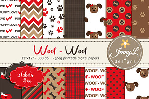 Dog Puppy Digital Papers, a Pattern Graphic by JennyL Designs