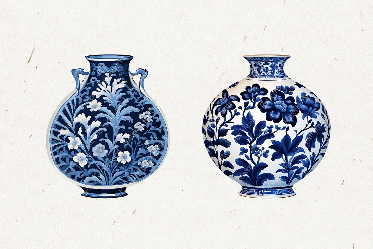Blue & White Porcelain Clip Art, an Object Graphic by Patterns for Dessert (Photo 5 of 8)