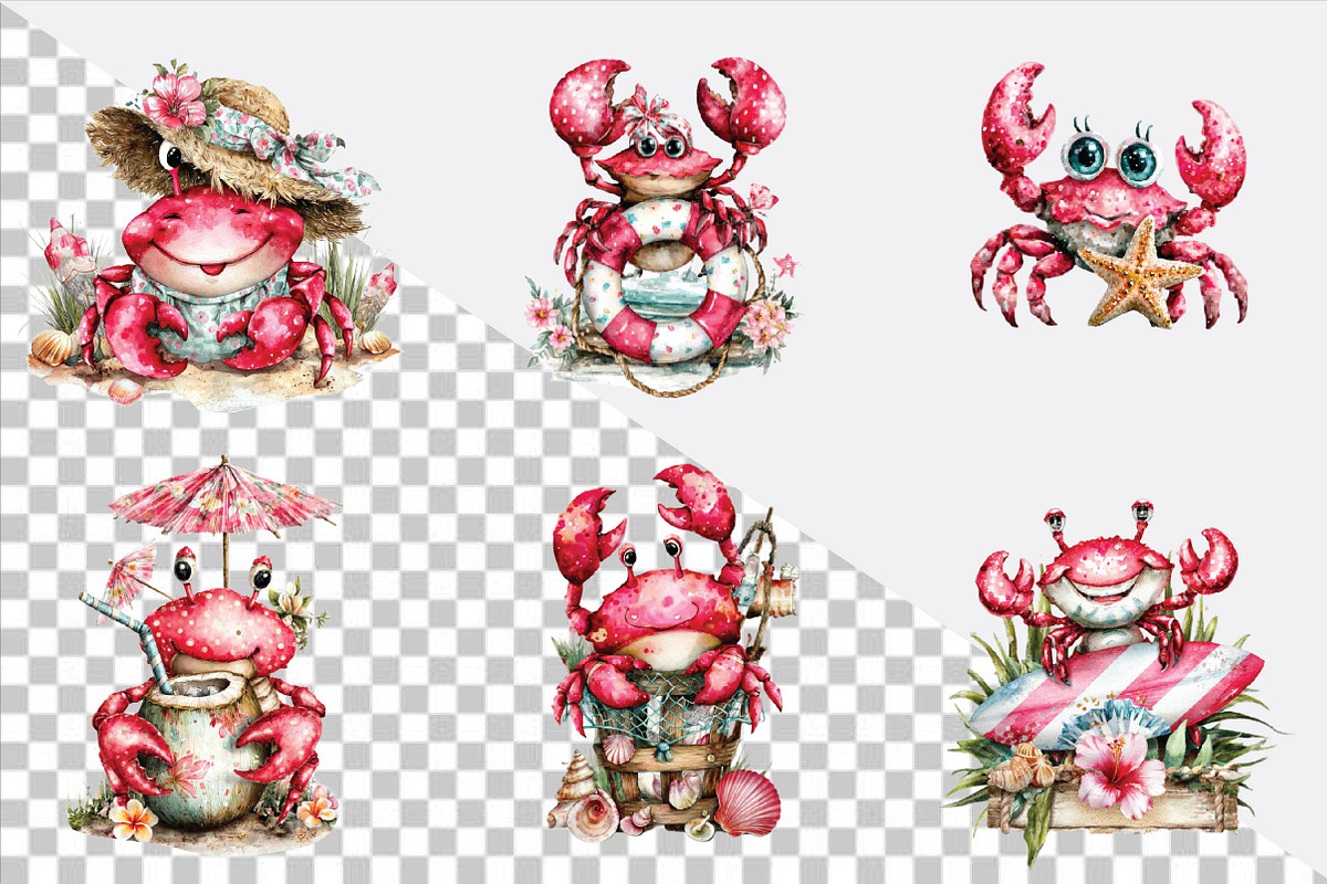Whimsical Summer Crab Clipart Bundl, an Illustration by SVGArt (Photo 2 of 9)