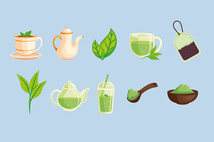 Green Tea Illustration Set, a Food Illustration by studiogstock