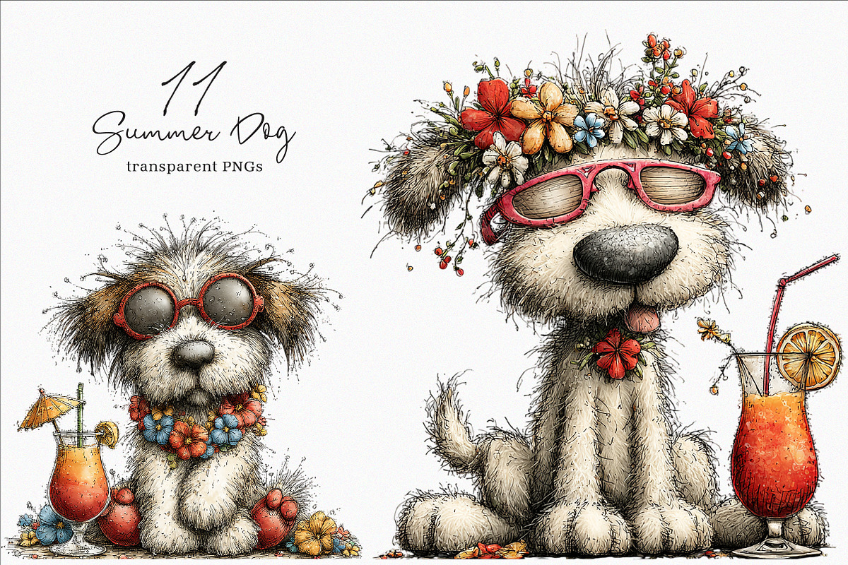 Whimsical Summer Dog Clipart, an Illustration by SinaCreation (Photo 1 of 7)