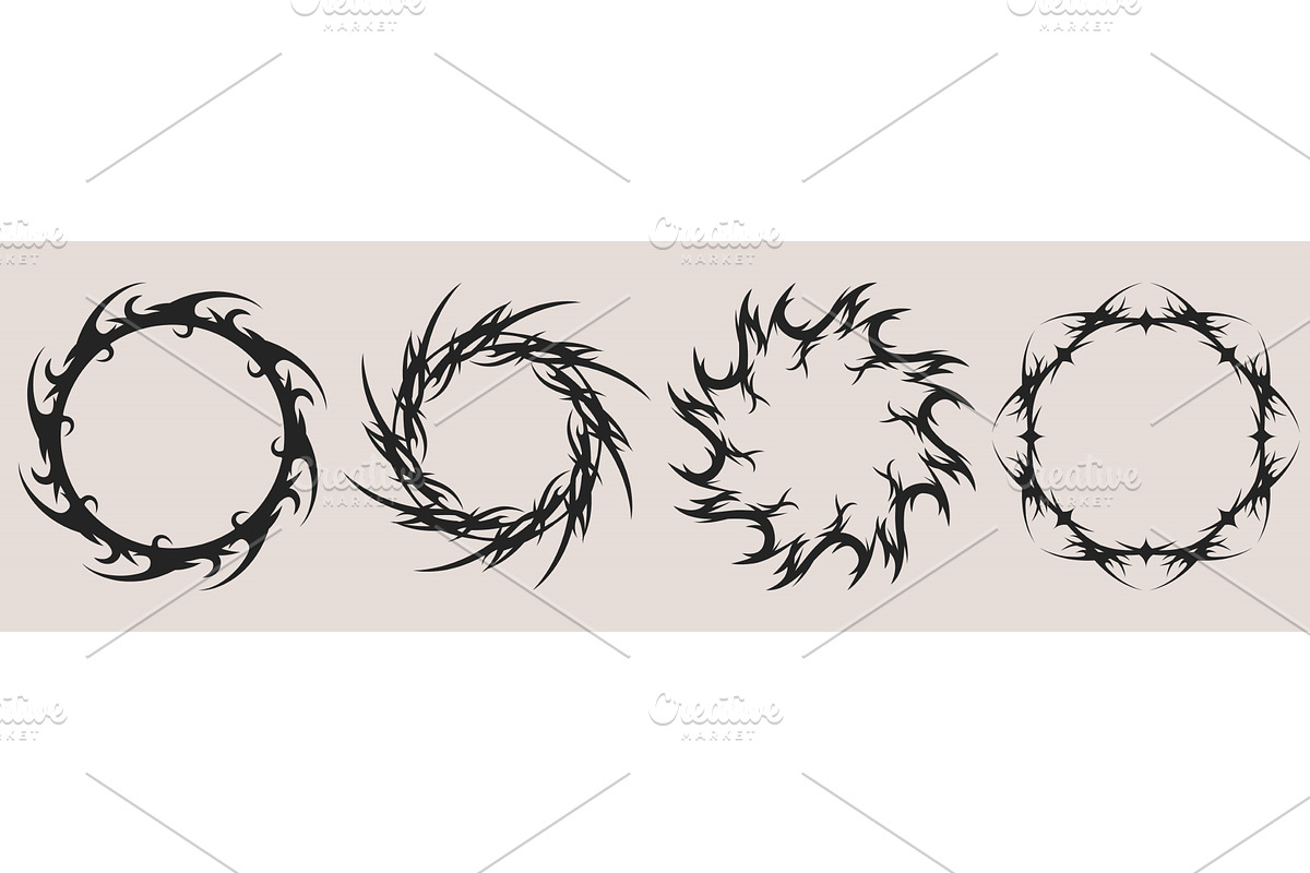 Tribal tattoo circle frames set, an Object Illustration by art PVP - market