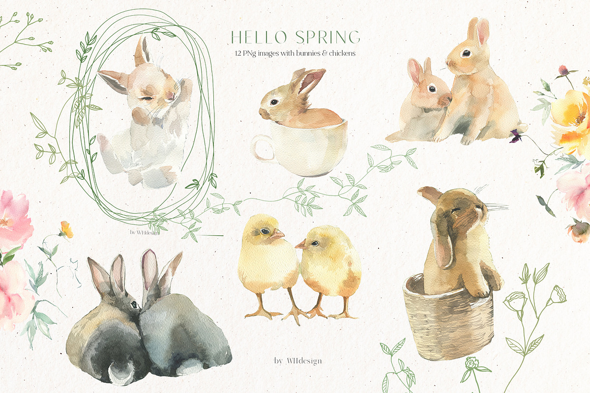 Hello Spring Watercolor ClipArt, an Animal Illustration by whiteheartdesign (Photo 3 of 24)