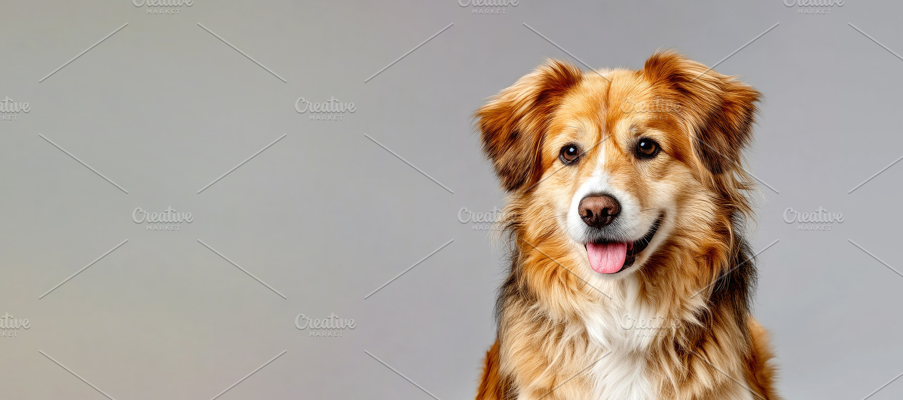 Cute fluffy dog with golden brown and white fur smiling and look, an Animal Photo by José Manuel Gelpi