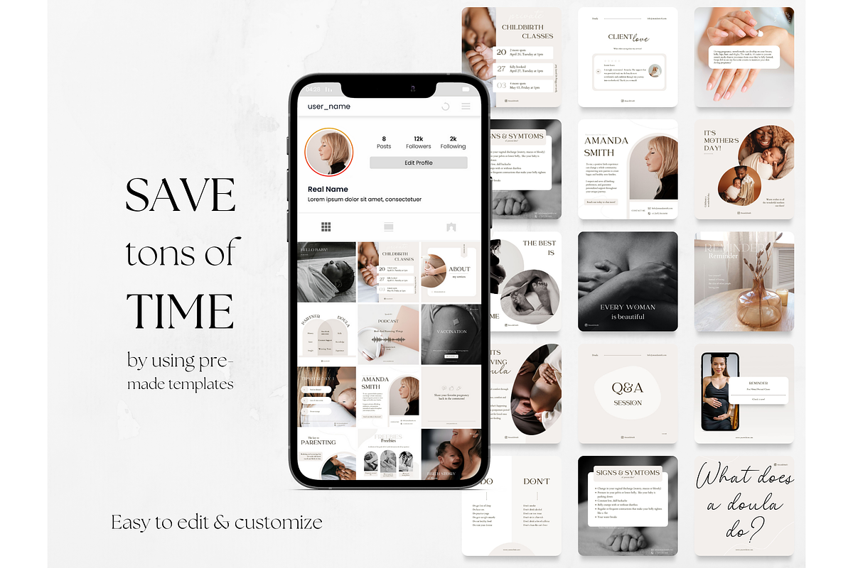 50 Doula Social Media Posts Template, a Social Media Template by PatternLab. (Photo 3 of 7)