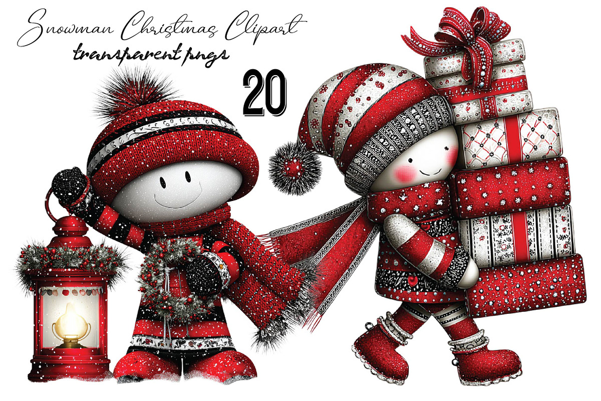 Whimsical Snowman Christmas Clipart, an Animal Illustration by SVGArt (Photo 1 of 9)