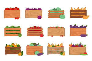 Wooden boxes with vegetables and, a Food Illustration by YummyBuum