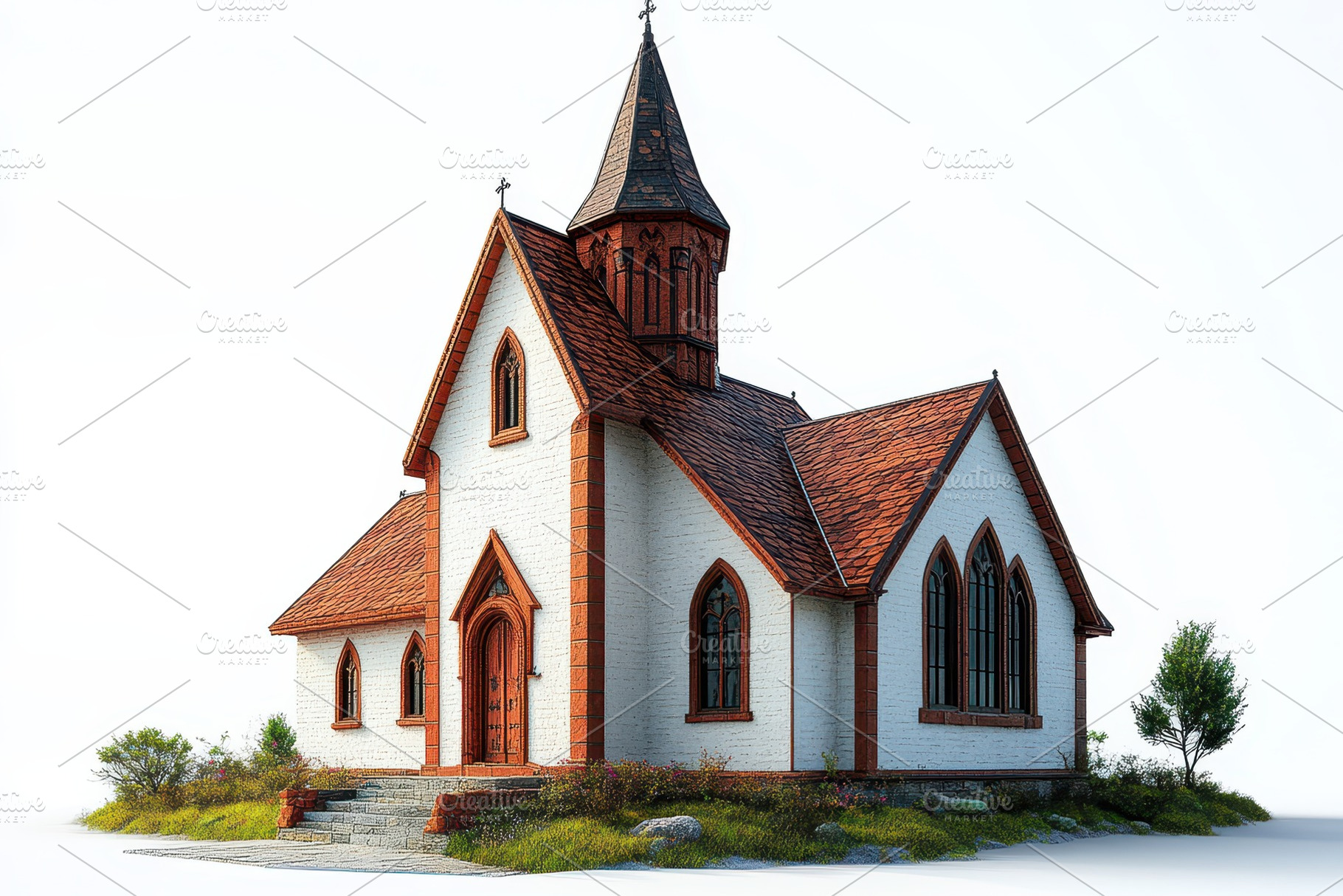 Charming small church with red roof, a Photo by Tanuart
