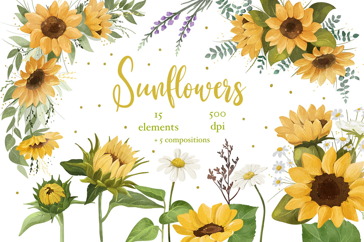 Watercolor Sunflower PNG Clipart, an Object Graphic by ArtGiftsStudio (Photo 1 of 6)