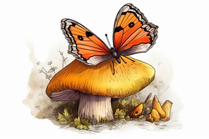 Mushroom Butterfly Insect Sketch