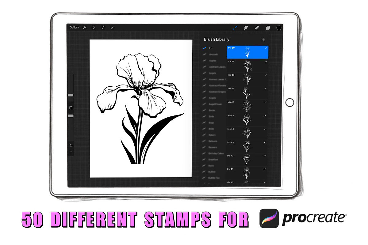 50 Iris Flowers Procreate Stamps, a Brush Add-On by Procreate Sale (Photo 2 of 6)