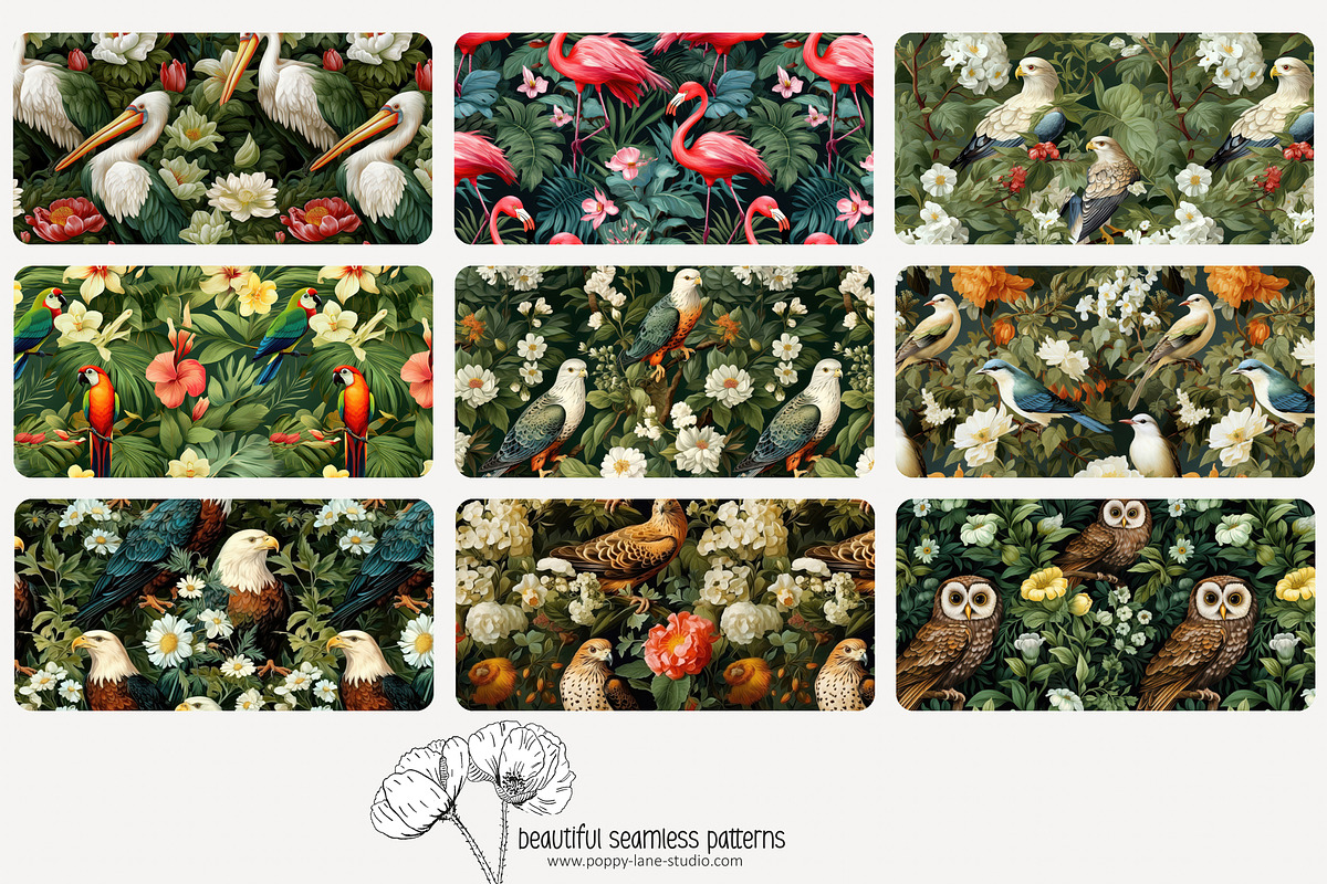 80 vintage birds seamless pattern, a Pattern Graphic by Poppy Lane Studio (Photo 10 of 11)