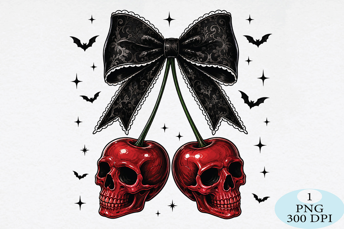 Gothic Skull Cherries Black Bow PNG, a Seasonal Illustration by Daily.Designs (Photo 1 of 5)