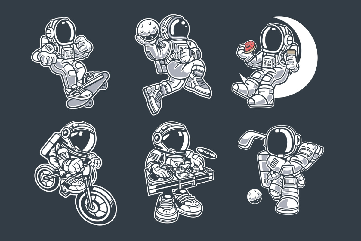 Astronaut Cartoon Vector Pack, an Illustration by roach_graphic