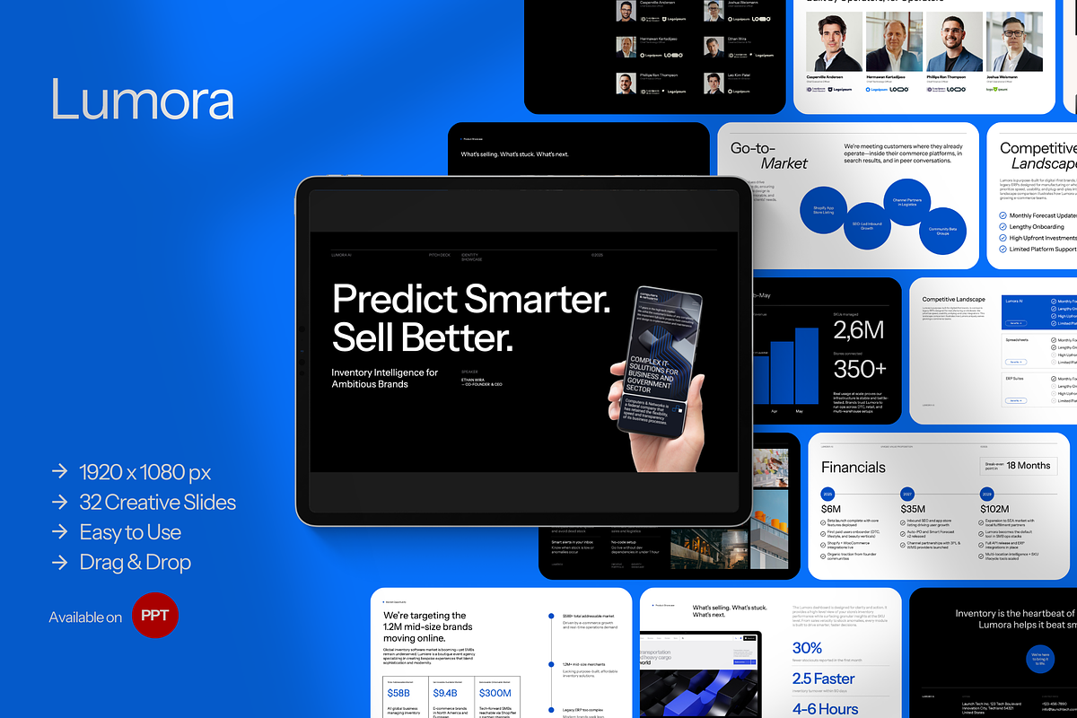 Lumora AI SaaS Pitch Deck Powerpoint, a Presentation Template by Unich Design Bureau (Photo 1 of 9)