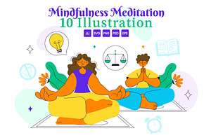 10 Mindfulness Meditation Practice, an Illustration by denayunebgt