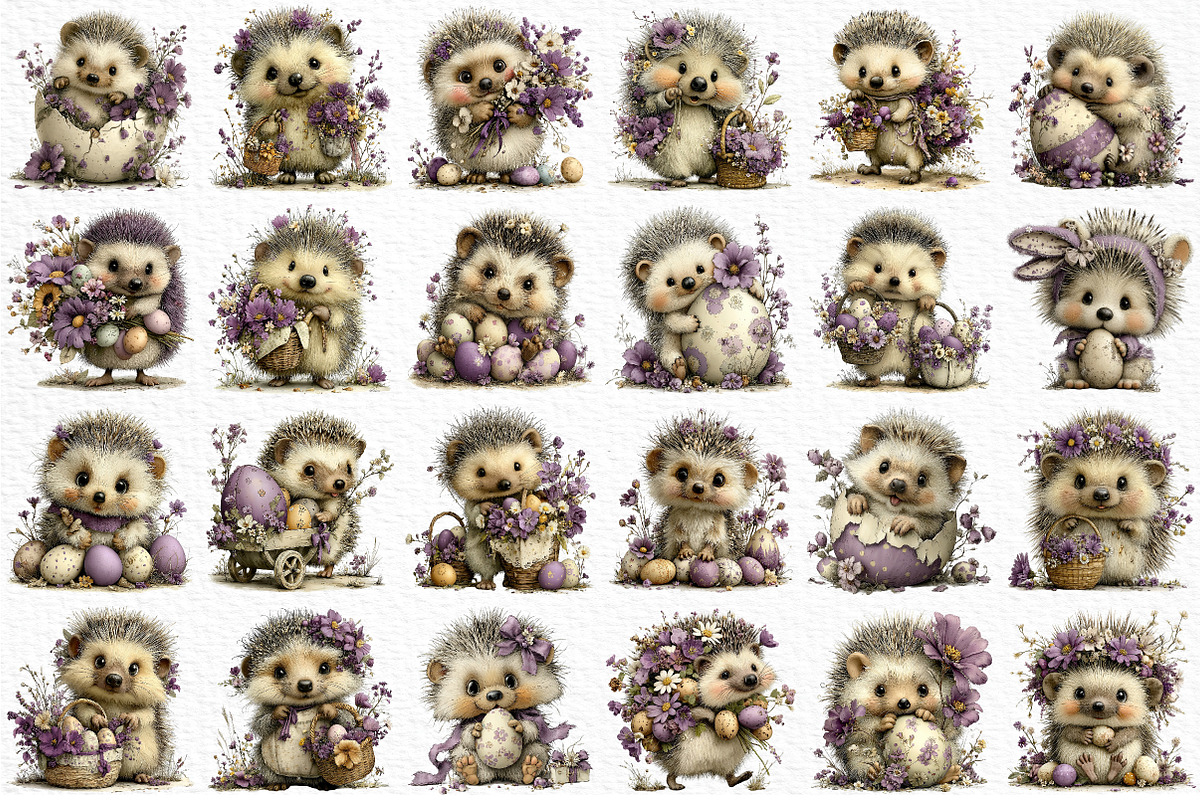 Whimsical Easter Hedgehog Clipart, an Illustration by Craft Nest (Photo 6 of 12)