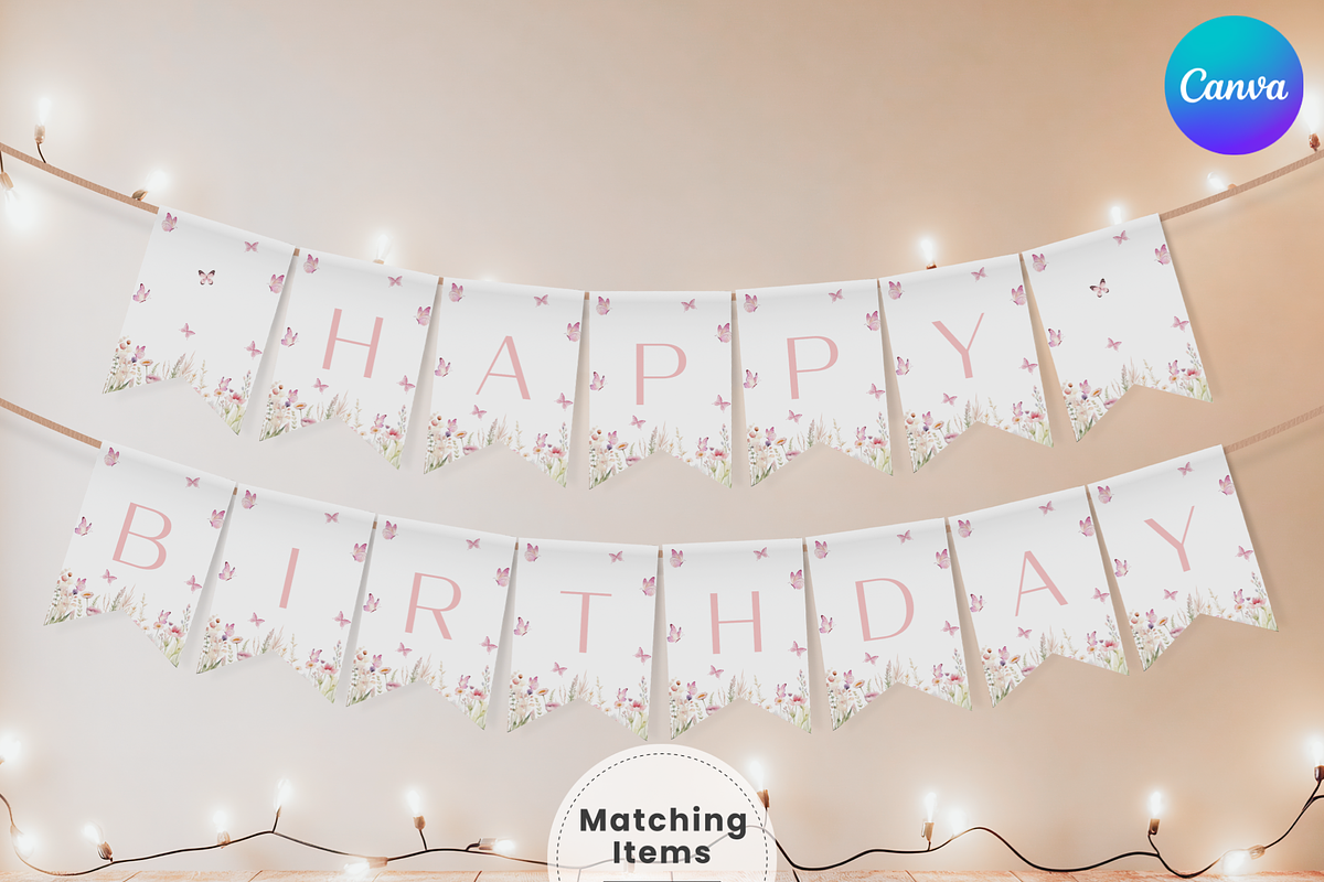 Butterfly 1st Birthday Wall Banner, an Invitation Template by Digital_Mind (Photo 1 of 4)