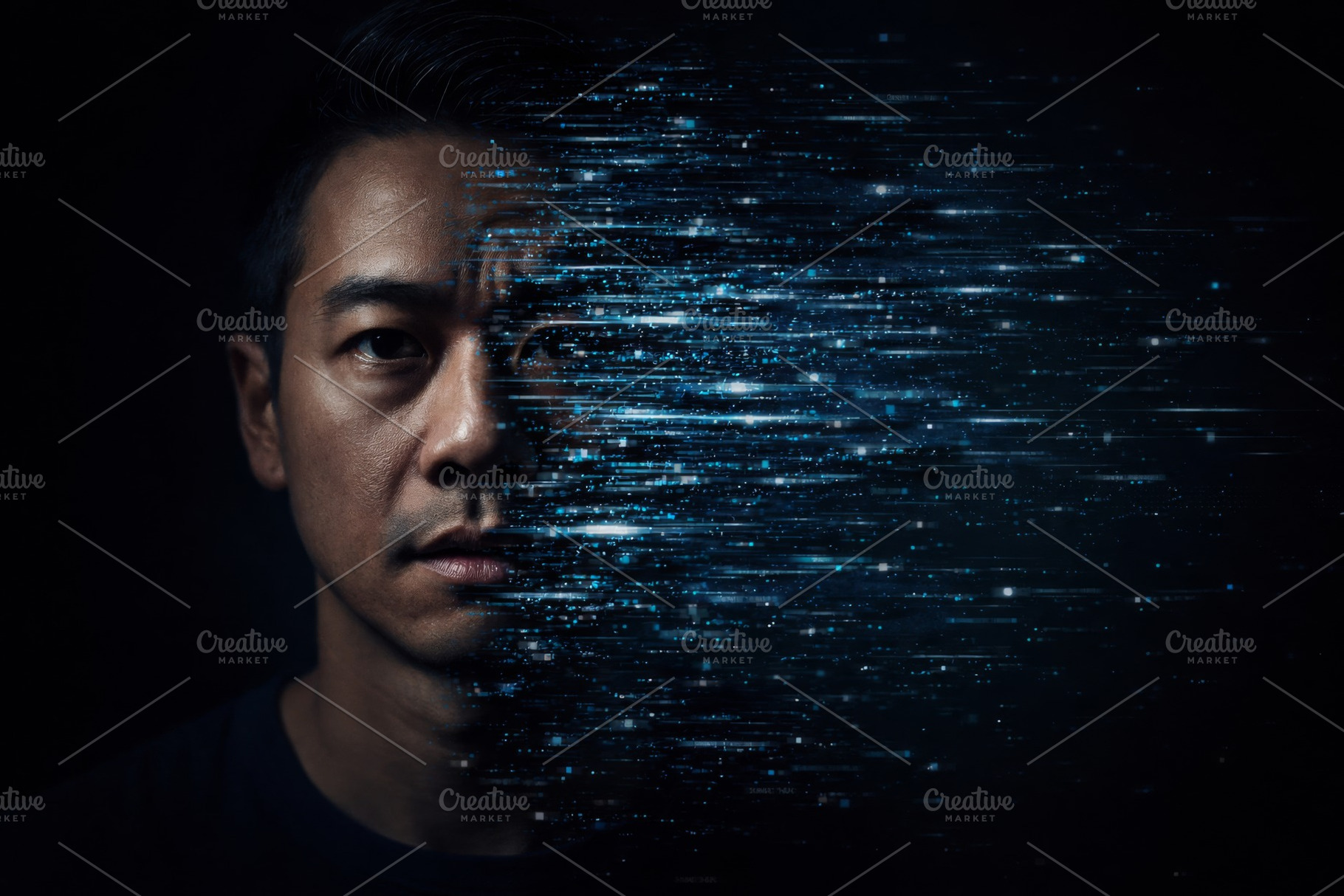 Digital deepfake depicting man mergi, a Photo by Dvoevnore photos