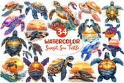 Sunset Sea Turtle Sublimation Bundle, an Illustration by Dream Creation (Thumbnail 1 of 4)