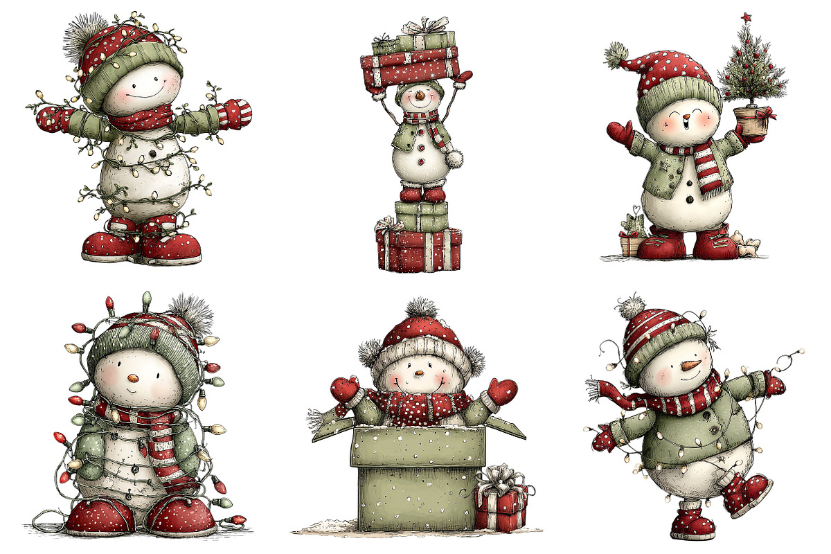 Whimsical Christmas Snowman Clipart, an Illustration by Craft Nest (Photo 7 of 8)