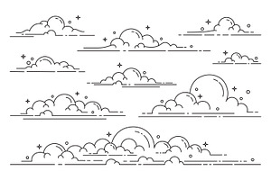 Set of clouds in line art style, an Outline Icon by Saba Vector