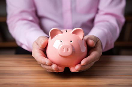 Pink piggybank in male hands, a Business Photo by AlyaAnd