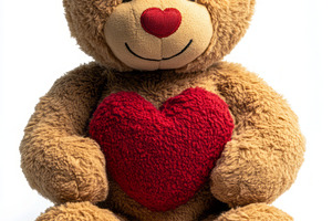 Adorable brown teddy bear with a red heart, exuding warmth and affection., a Background Photo by ImageMir