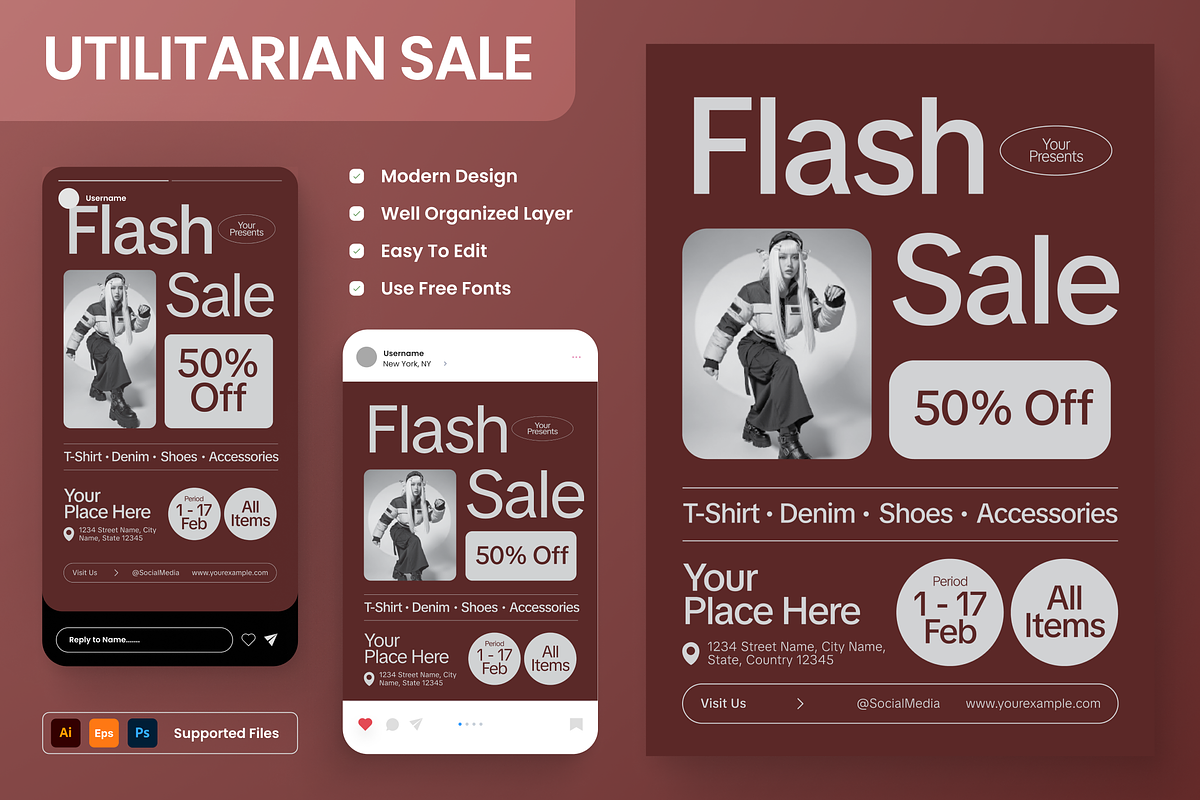 Utilitarian Discount Campaign Flyer, a Flyer Template by Annora Studio (Photo 1 of 6)