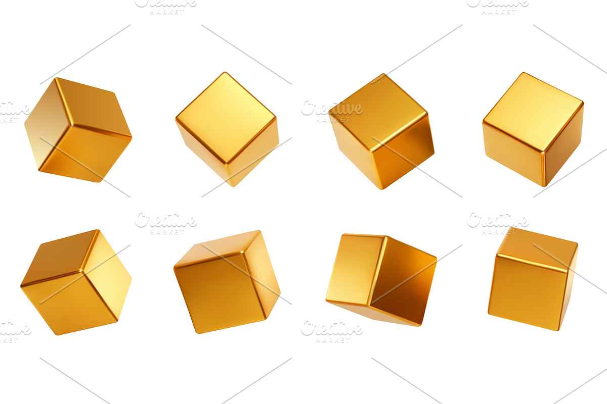 Golden 3d square with cubes box, an Object Illustration by winwin.art