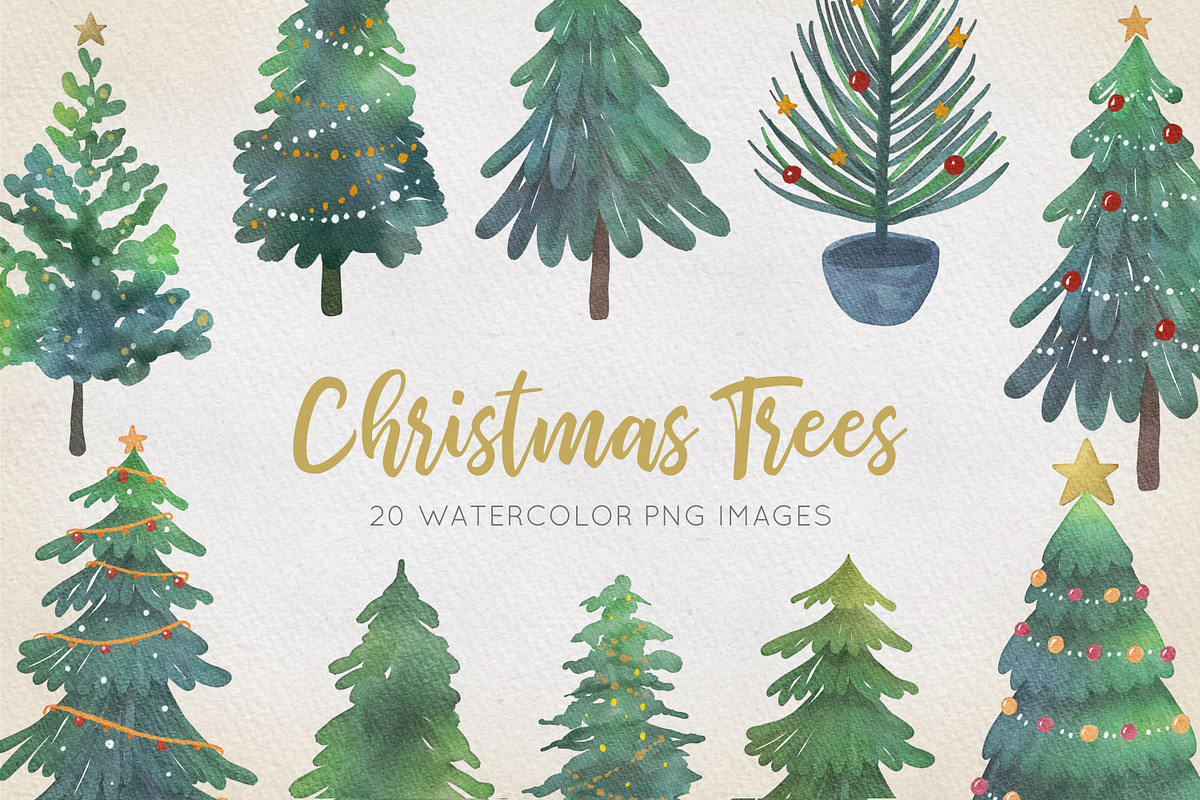 Christmas Trees Watercolor Clipart, an Illustration by Peachycottoncandy (Photo 1 of 3)