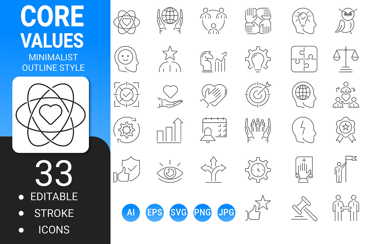 Core values outline icon set, an Outline Icon by Icons (Photo 1 of 3)