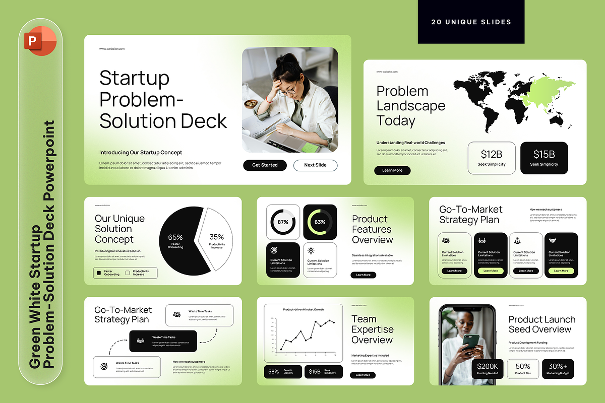 Green White Startup Problem-Solution, a Presentation Template by Sixtemp (Photo 1 of 3)