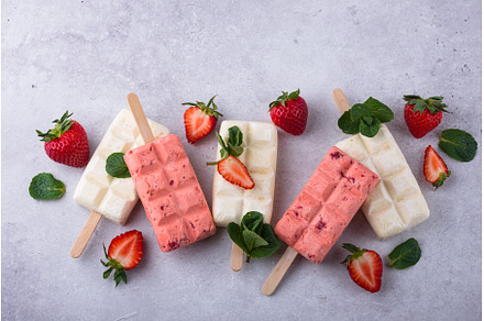 Strawberry ice cream pop sicle with, a Food & Drink Photo by Yulia Furman