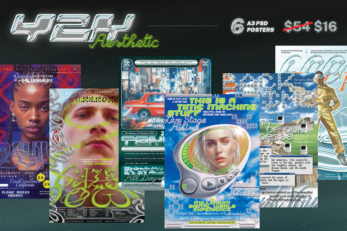 Y2K Aesthetic Poster Templates, a Flyer Template by Bornx Design (Photo 1 of 6)