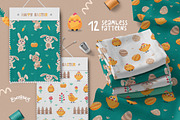 Cute Easter Bunny Clipart & Patterns, a Seasonal Illustration by Ejevyaka (Thumbnail 2 of 9)