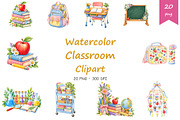 Watercolor Classroom Clipart, an Education Illustration by BerryPieArt (Thumbnail 1 of 4)