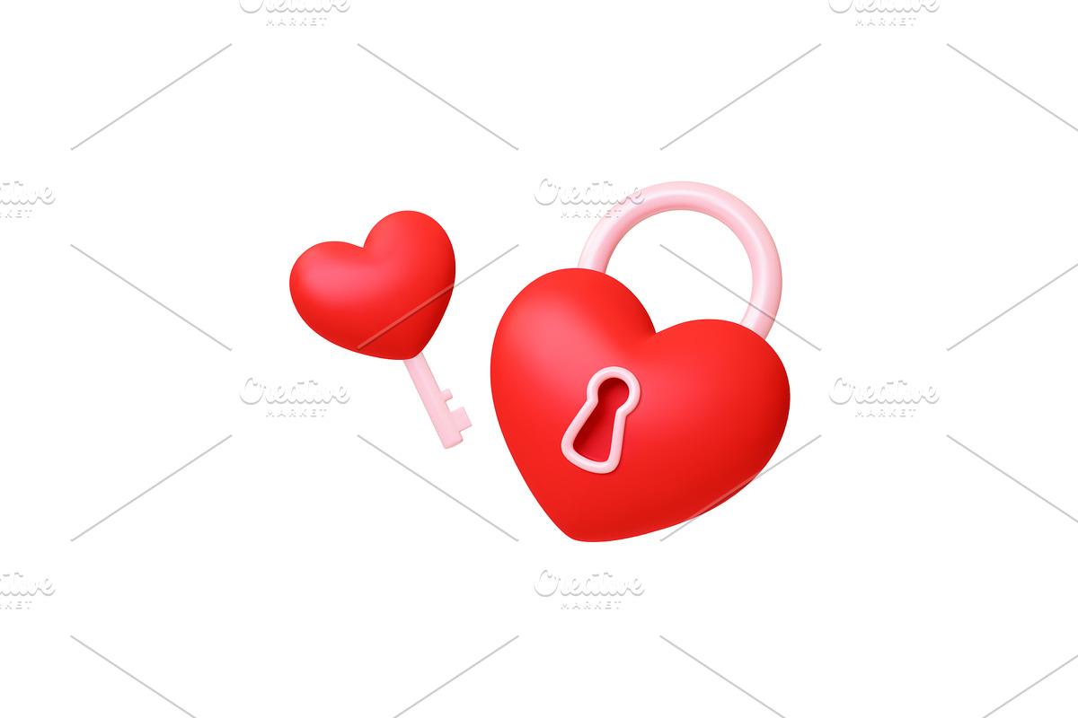 Keylock heart shape. Red lock with, an Illustration by Valerie Bodnar