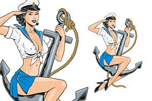 Pin-up Captain Girl And An Anchor