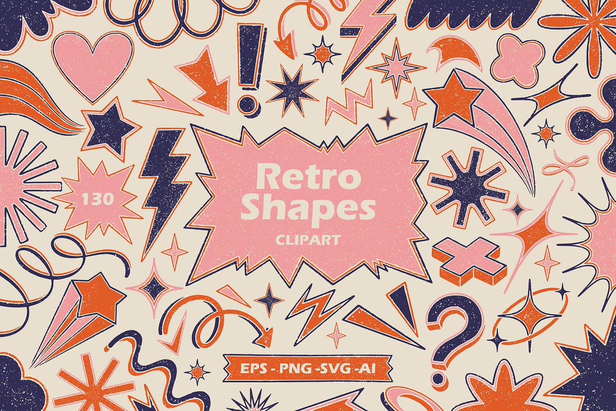 Retro Shapes Playful Clipart, an Object Graphic by ElenKoss (Photo 1 of 7)