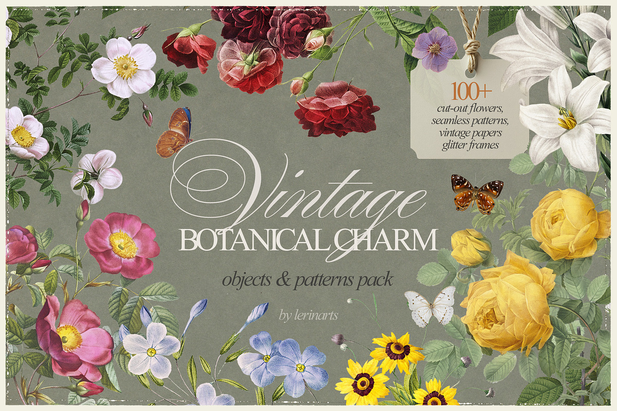 Vintage Botanical Charm Collage Pack, an Object Graphic by lerinartstudio (Photo 1 of 14)