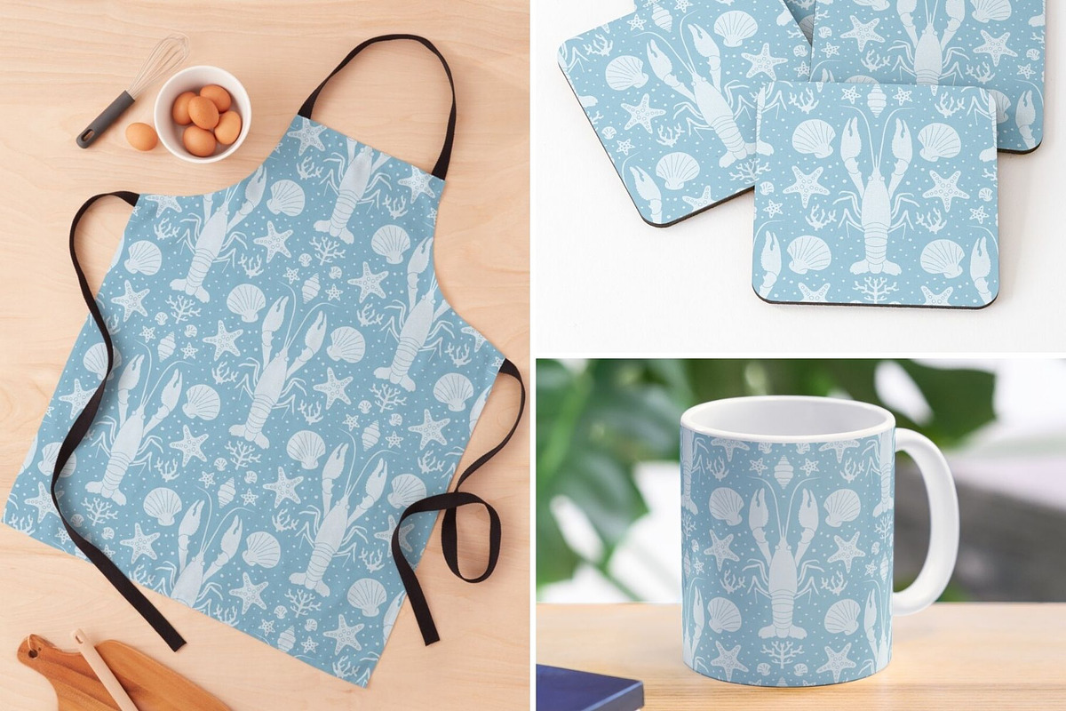 Blue Crawfish Seamless Pattern, a Pattern Graphic by Fern & Quill (Photo 4 of 6)
