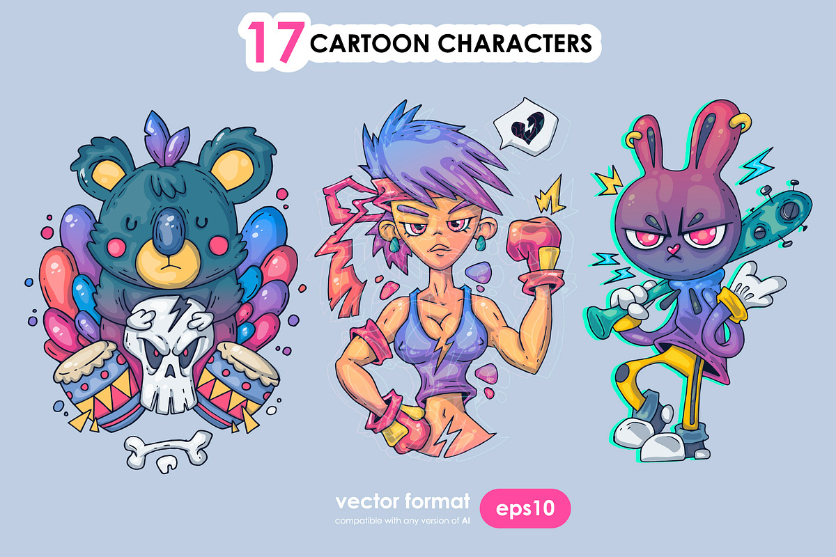 17 Different Cartoon Characters, an Illustration by Andrew_Derr