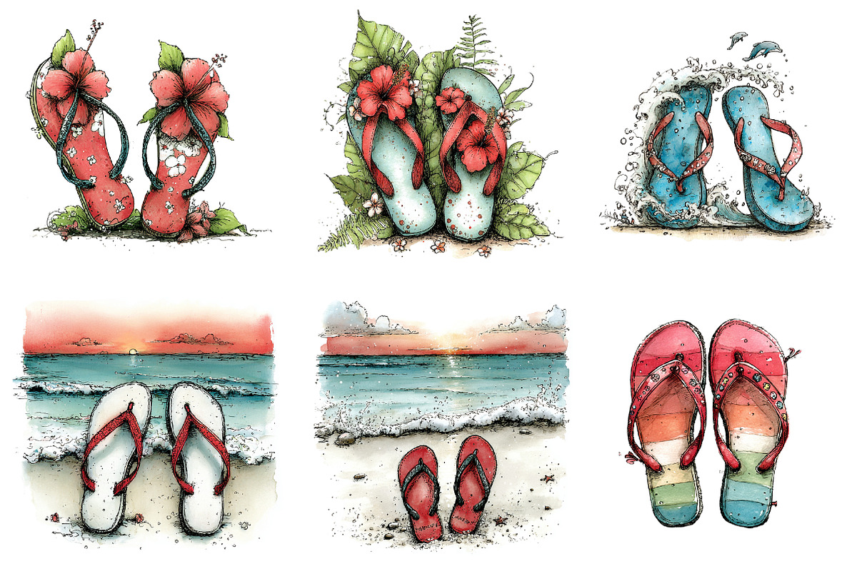 Watercolor Summer Flip Flop Clipart, an Illustration by CreationArt (Photo 2 of 7)