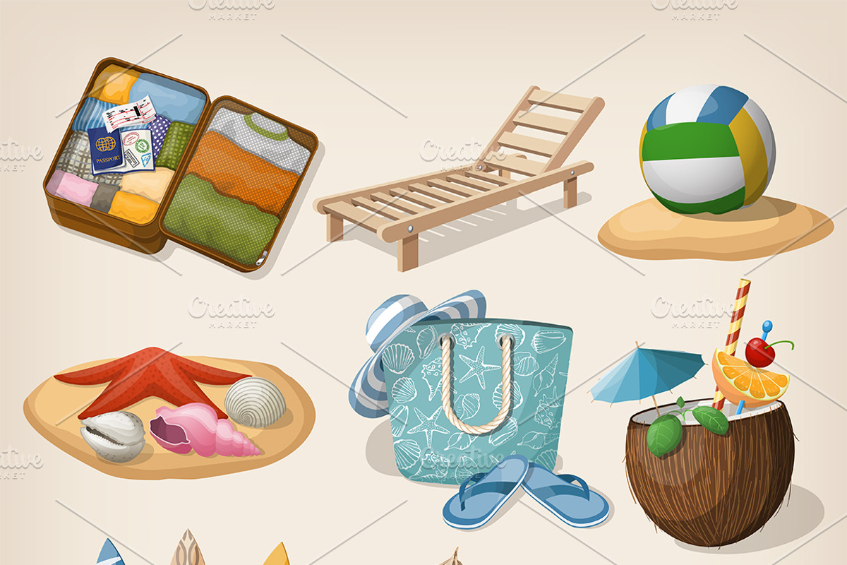 Beach vacation icon set., a Background Graphic by SHom