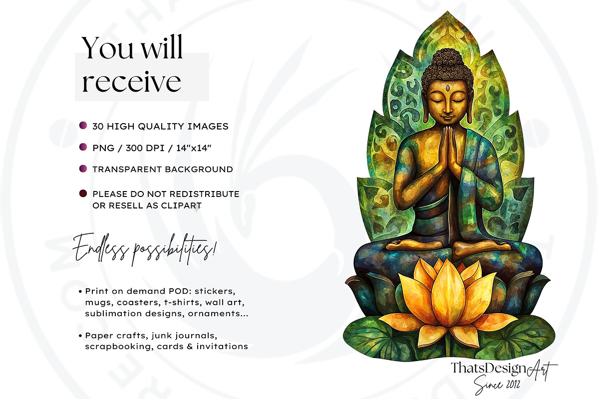 Vibrant Buddha Clipart Set, a Decorative Illustration by ThatsDesignArt (Photo 2 of 10)