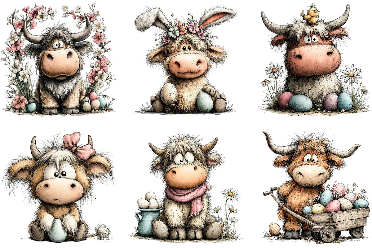 Whimsical Easter Highland Cow Clipar, an Illustration by Sublimation Artist (Photo 6 of 6)