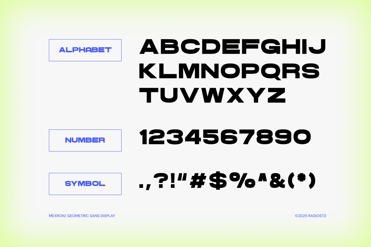 Mexron Geometric Sans Display Font, a Sans Serif Font by Rasio Studio (Photo 2 of 8)